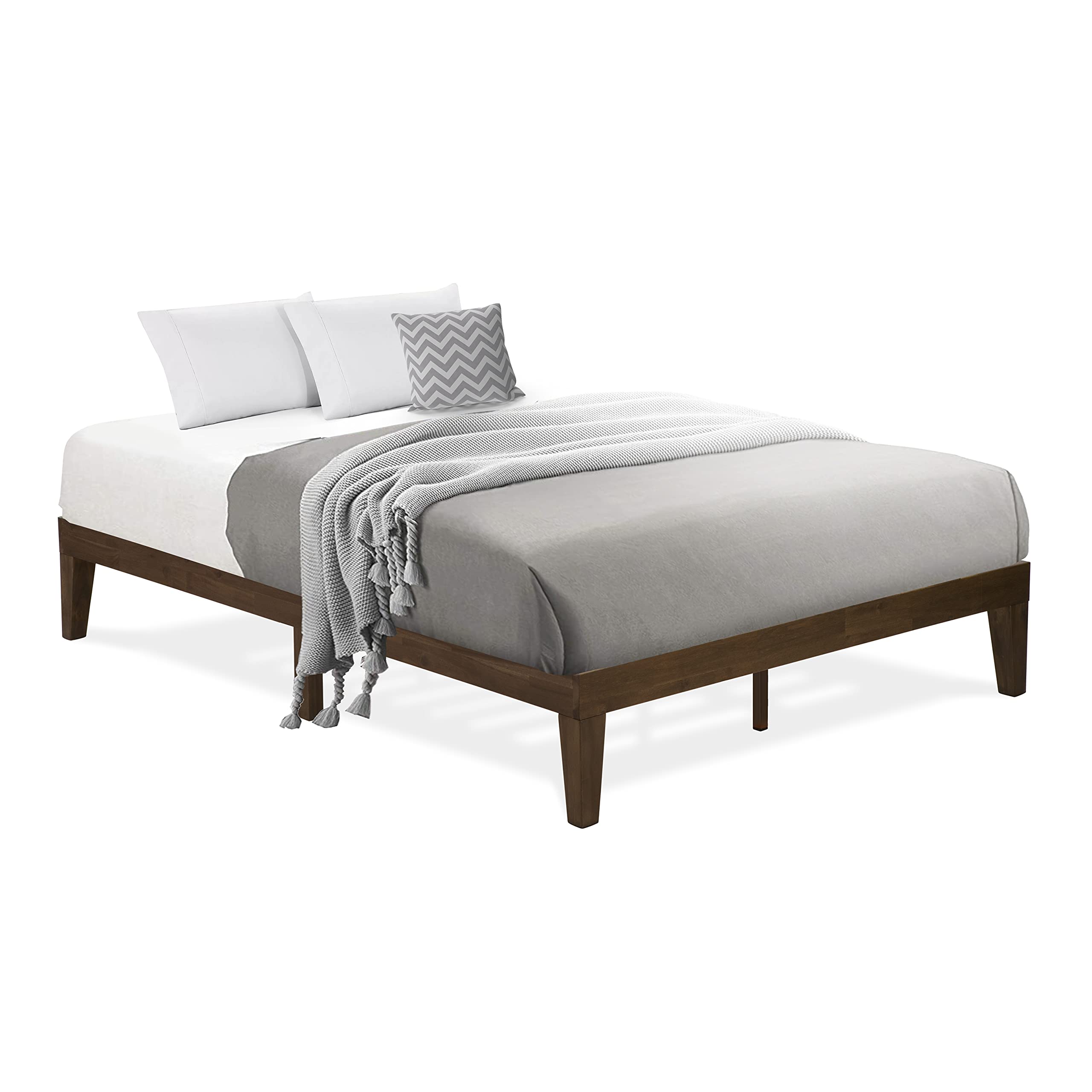 East West Furniture DNP-22-Q Queen Platform Bed Frame with 4 Solid Wood Legs and 2 Extra Center Legs - Walnut Finish